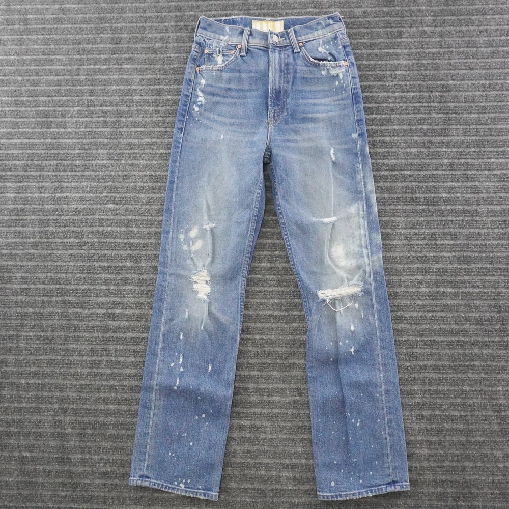 Mother Superior High Waisted Rider Ankle Jeans Women 24 Blue Distressed Paint